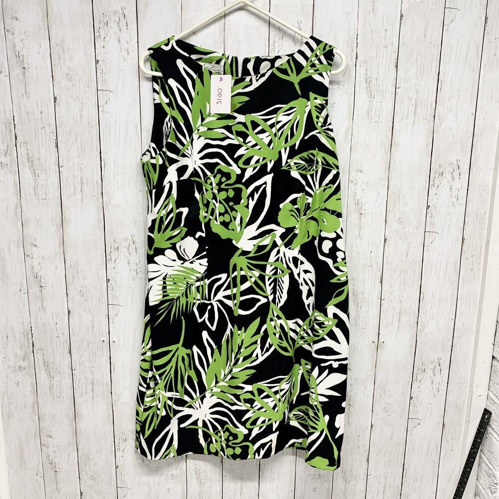 Kim Kim Rogers Dress Women 18 Floral Tropical Sleeveless Midi Green Black Resort
